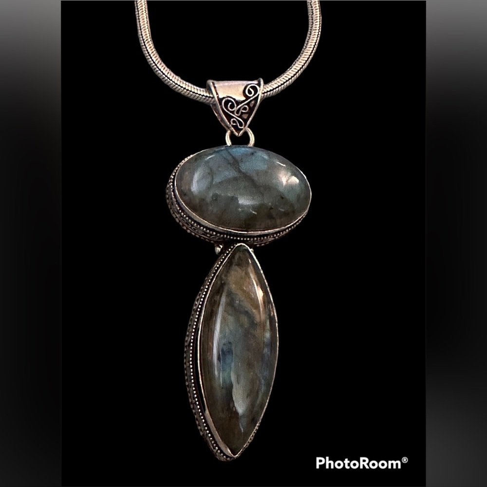 Labradorite 2 stone pendant and necklace
